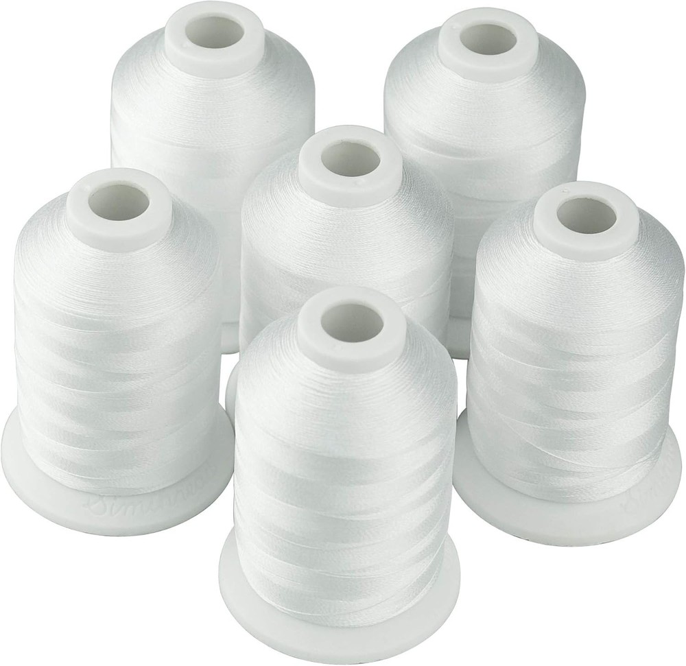 Durable White Polyester Embroidery Thread 6 Spools 1000M Perfect for Beginners