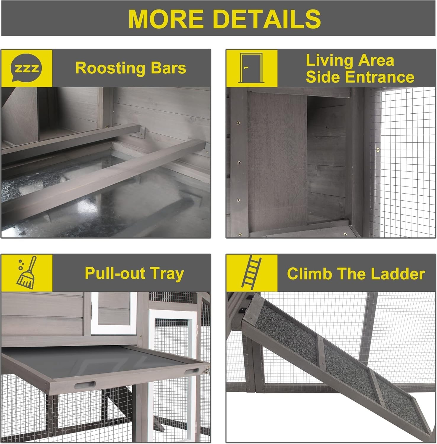 Large Wooden Chicken Coop with Wheels Outdoor Chicken Tractor Hen House with Run