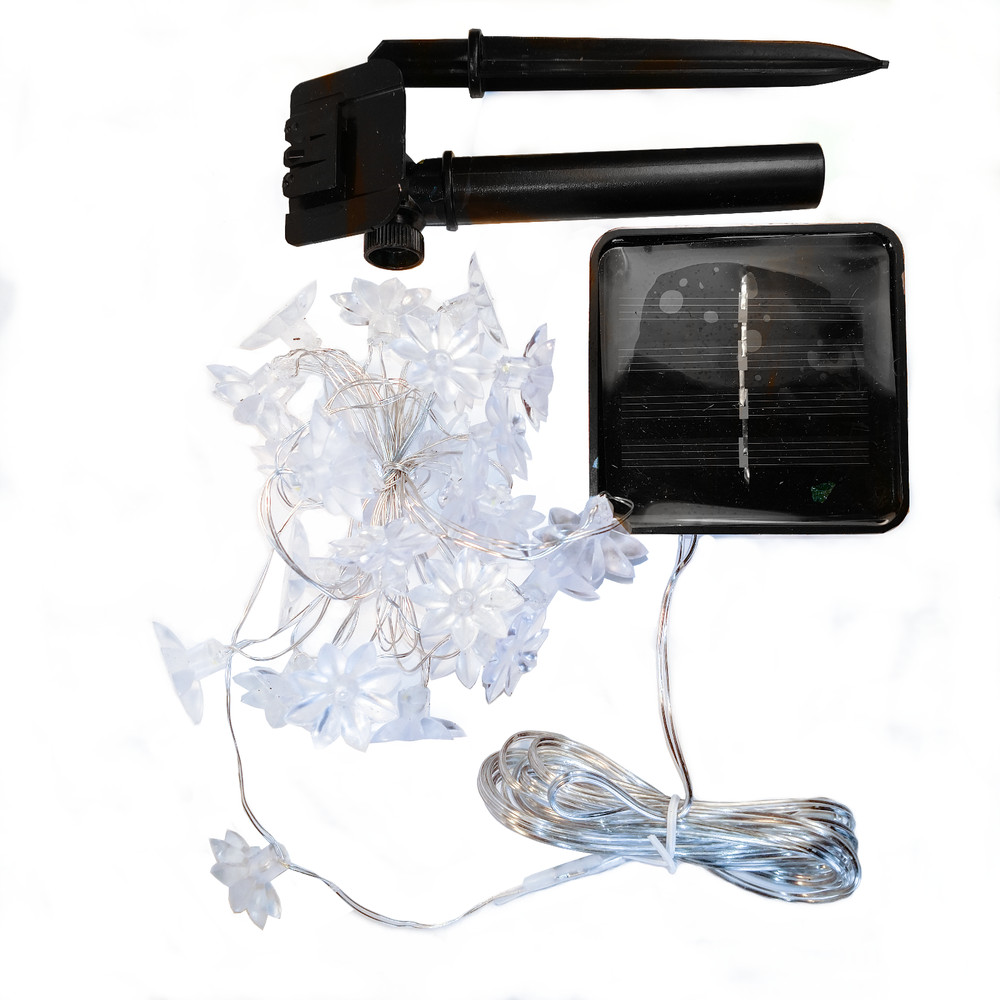 Solar Powered Lotus Flower String Lights - 30 LED Warm White, 8 Modes