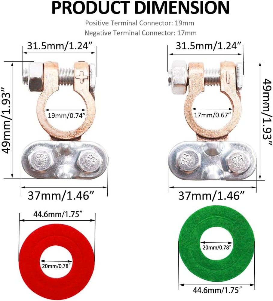 Tnisesm 1Pair Battery Terminal Set with 1Pair, Terminals