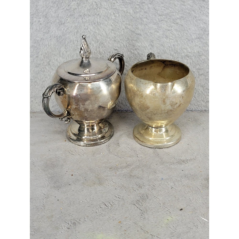 Vintage Silverplate Lidded Sugar Bowl and Creamer Set Ornate Footed Traditional
