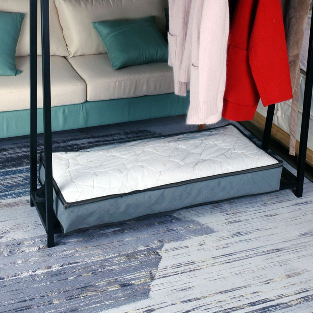 2 Pack Flexible Zippered Under Bed Storage Bag Large Underbed Clothes Storage US