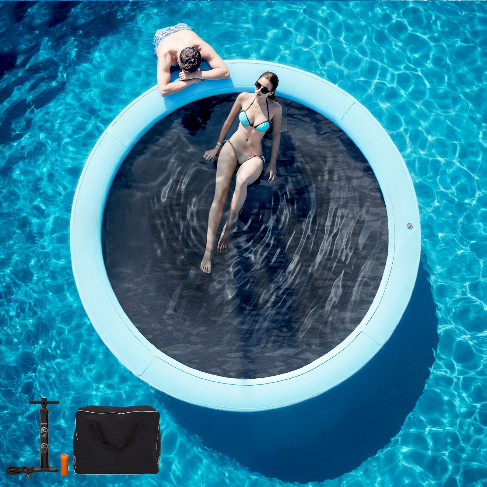 8FT Sunchill Heavy-Duty Float Ring, Inflatable Pool, Hammock for Lake Sky Blue