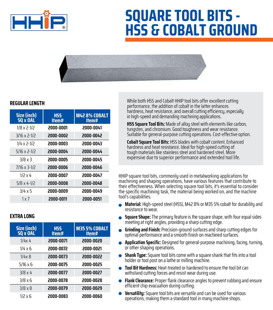 3/8 X 3" 8% COBALT SQUARE TOOL BIT (2000-0045)