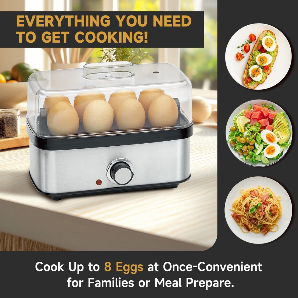 Electric Egg Cooker: Rapid 8-Egg Capacity for Hard, Medium, Soft Boiled Eggs