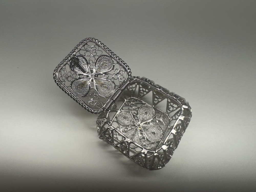 sterling silver 925 filigree square shape pill box