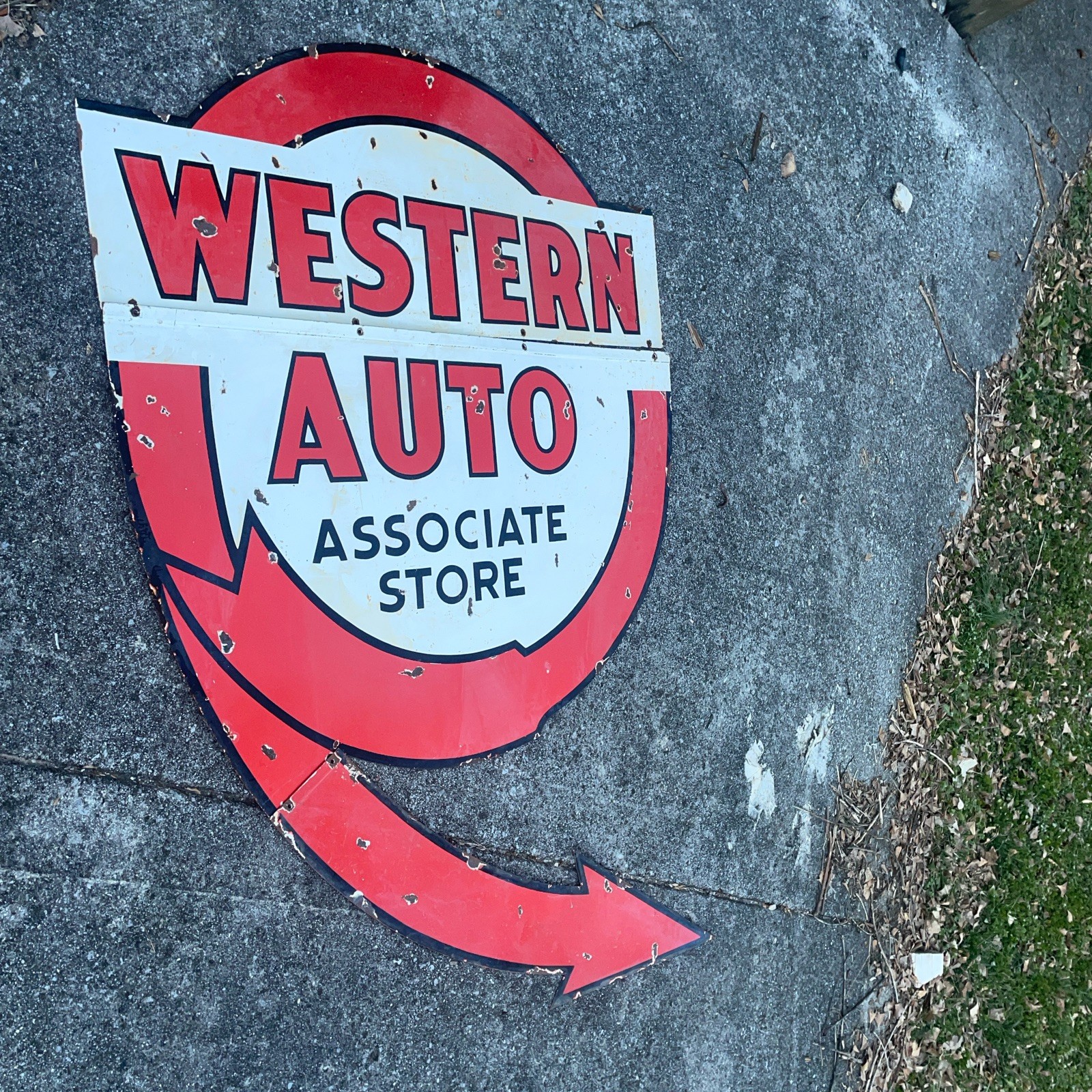 Large 76” Original 3 Piece Western Auto Porcelain Sign