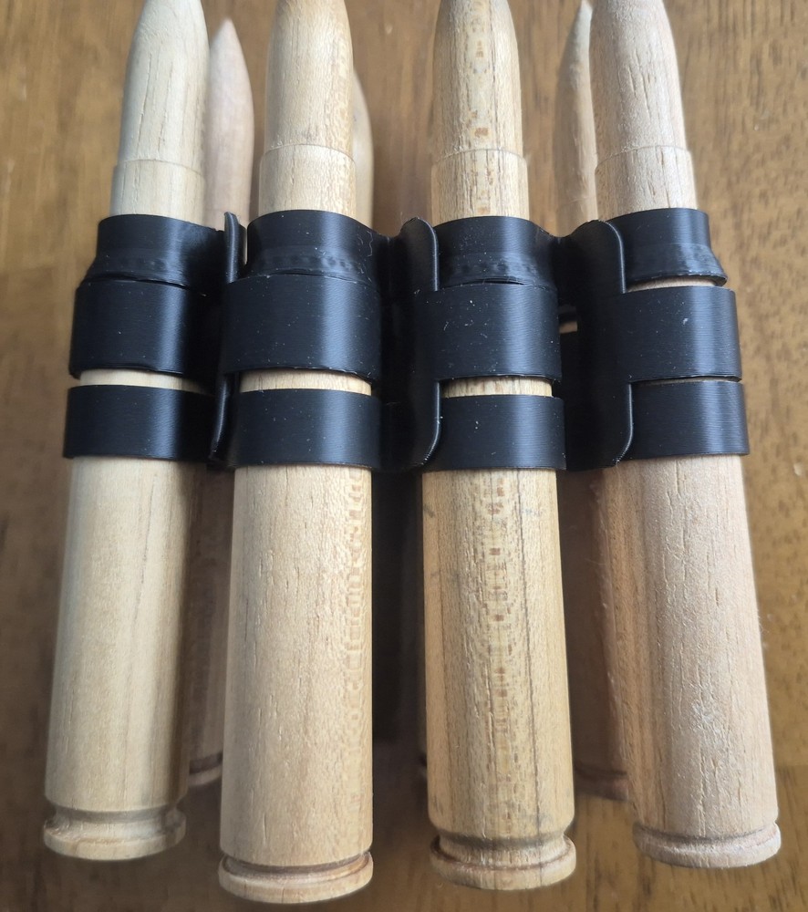 8 Solid Wood 50 BMG Inert Dummy Rounds & 8 3D Printed Links For Display