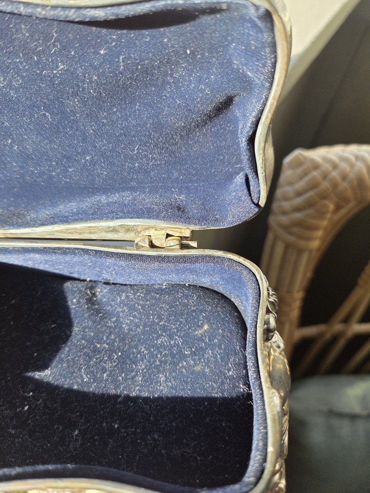 Vintage Wallace Silverplated Art Nouveau Jewelry Musicbox 1950-1960s Coffin Shap