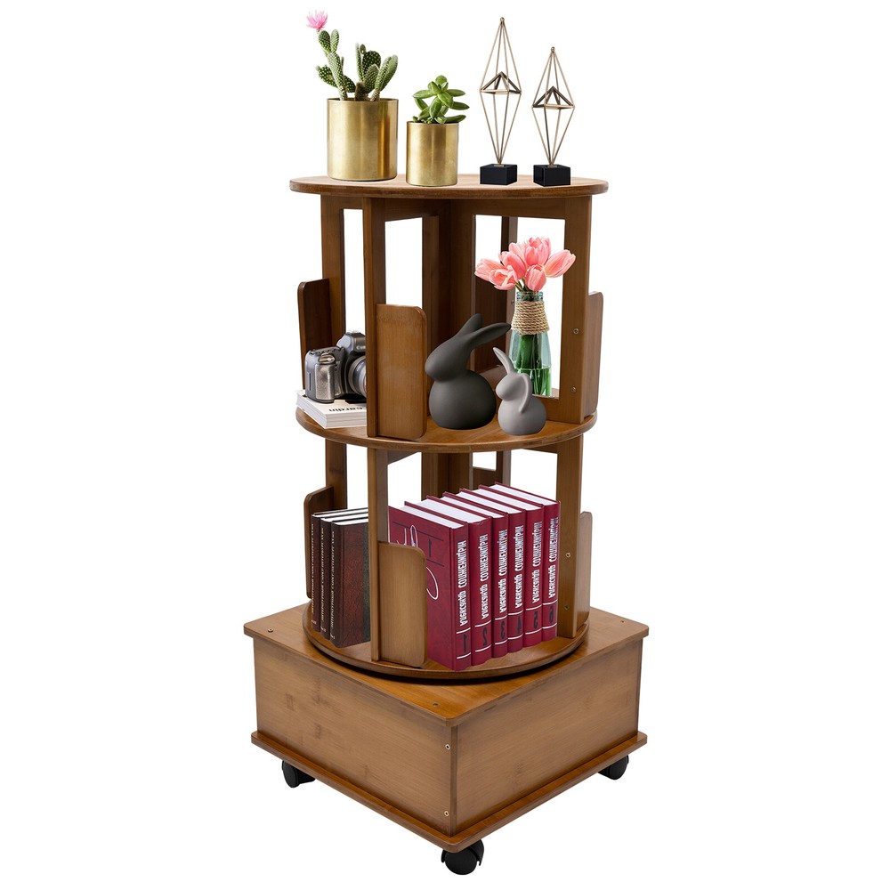 Multi Storage Table Side Table with Rolling Wheels Removable Swivel Bookcase