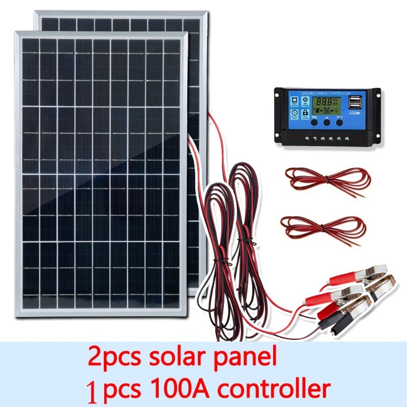 Solar Panel 1 or 2 with Charge Controller Portable Kit for Camping Off Grid
