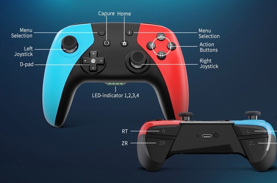 2 Packs Wireless Controller for Nintendo Switch/Lite/OLED (Red+Blue)