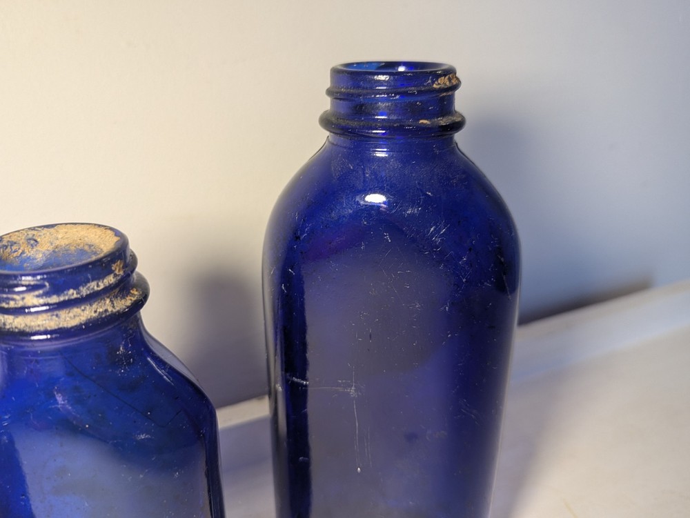 Three Vintage Blue Glass Bottle Small