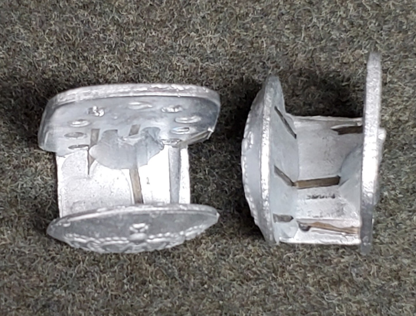 WWI German 1915coat hooks(ramps) silver finish, unpainted zinc sold in pairs