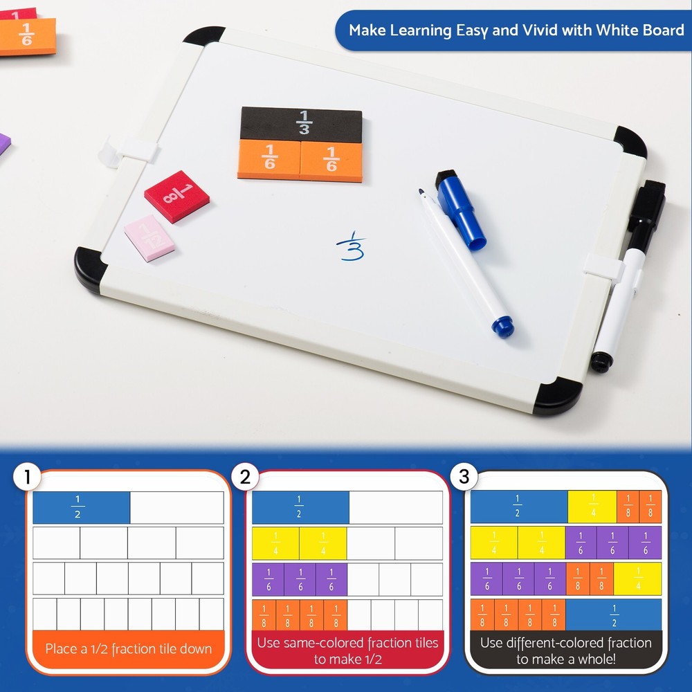 Montessori MAGNETIC FRACTION TILE Math Teaching System Fun & Learning Experiencs