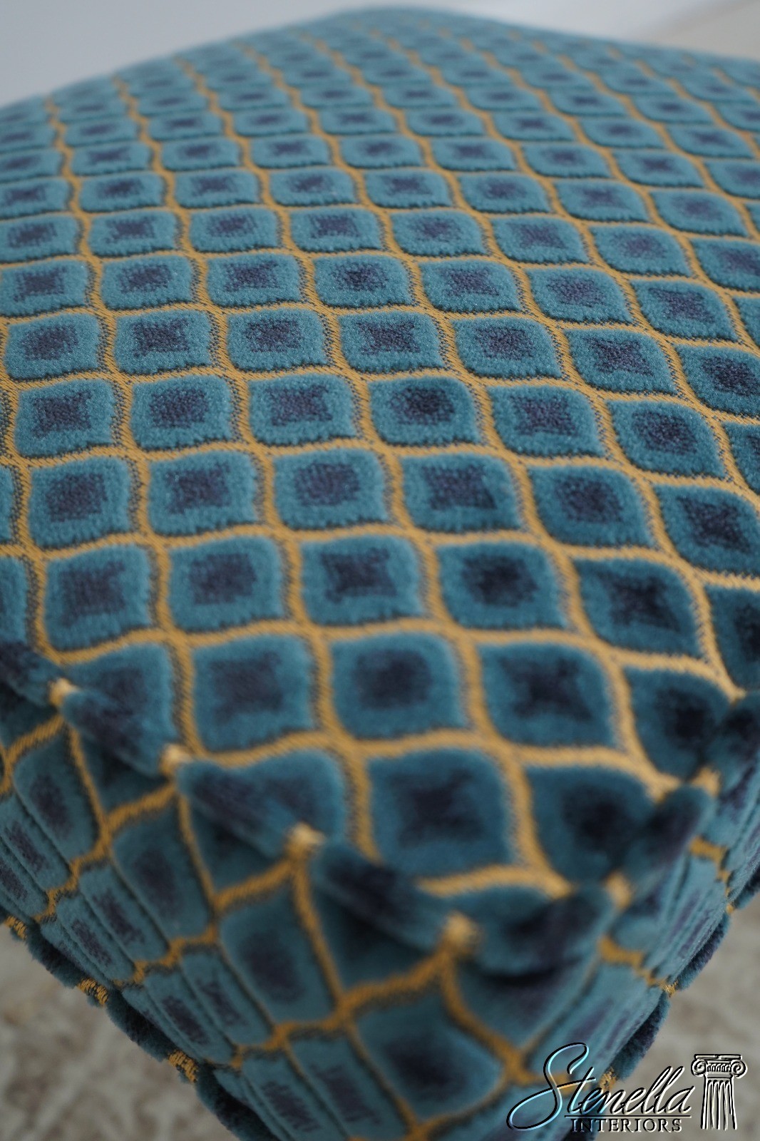 71069: Pair Modern Design Ebony Leg Upholstered Ottoman Stools