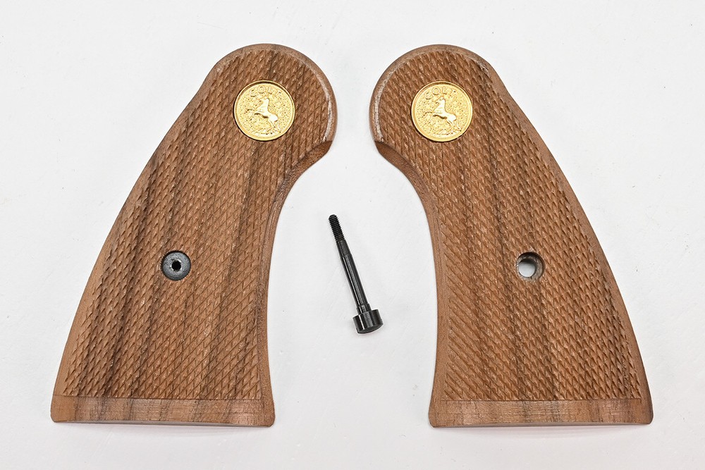 New Colt Python I-Frame Wood Checkered Service Grip With Gold Medallions