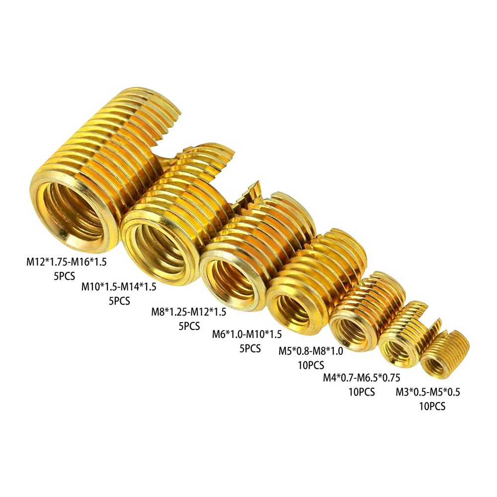 50Pcs Self Tapping Thread Inserts Set M4 M5 M6 M8 Gold Thread Repair Kit