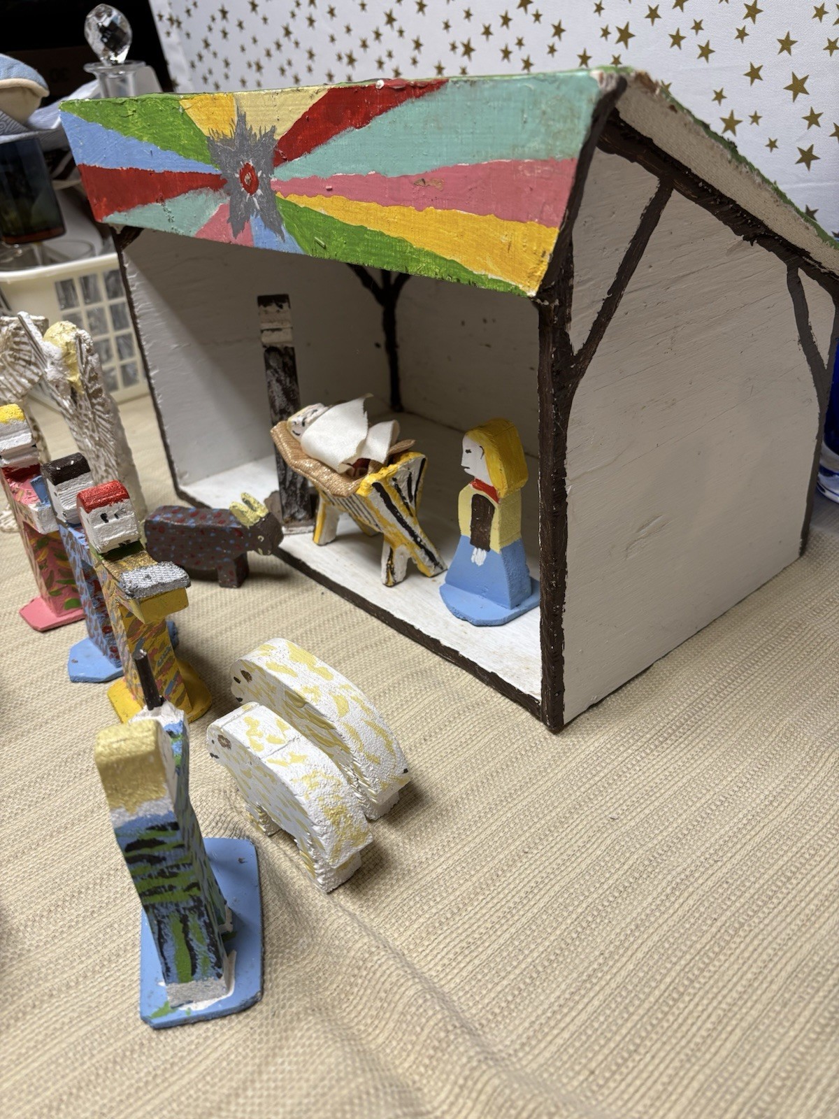 Folk Art William Holzman Tucson AZ Hand Painted Nativity Set Outsider Artist