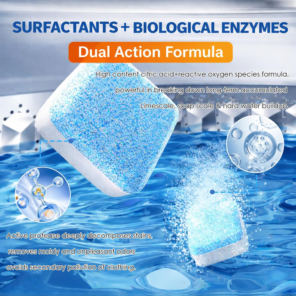 Enzyme Washing Machine Cleaner Tablets (24 Pack) – Protease Deep Clean Laundry M