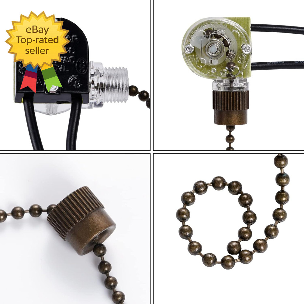 3 Pack Ceiling Fan Pull Chain Switch Zing Ear ZE 109 Two-Wire Light Switch Contr