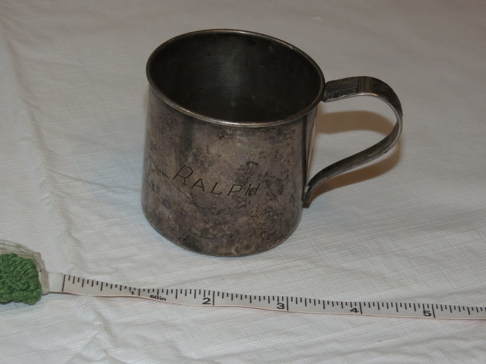 WMA Rogers Harmony baby cup mug RALPH silver spoon handle vintage RARE engraved
