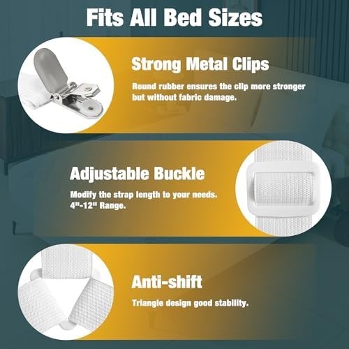 Bed Sheet Holder Straps Adjustable Clips Keep Sheets Tight Wrinkle Free