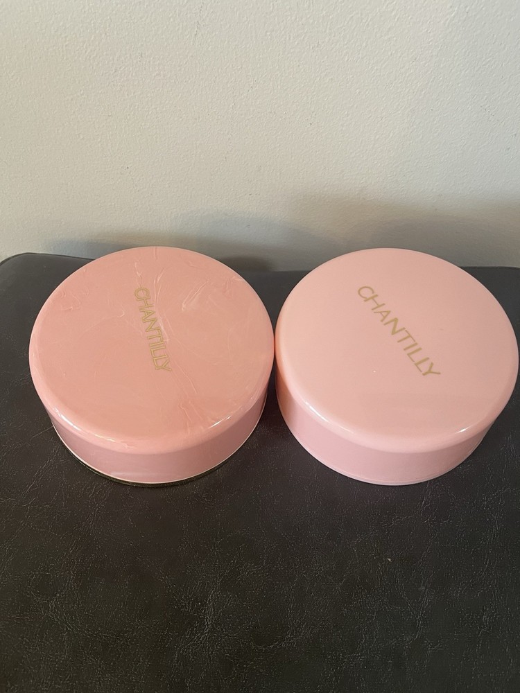 Vintage CHANTILLY Pink Marbled & Solid Dusting Powder EMPTY Containers W Lids