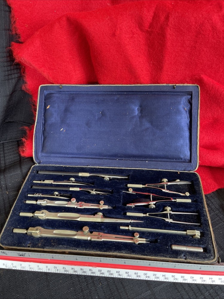 German Precision Drafting Drawing Set in Case 12 Piece - Schenner - Rare