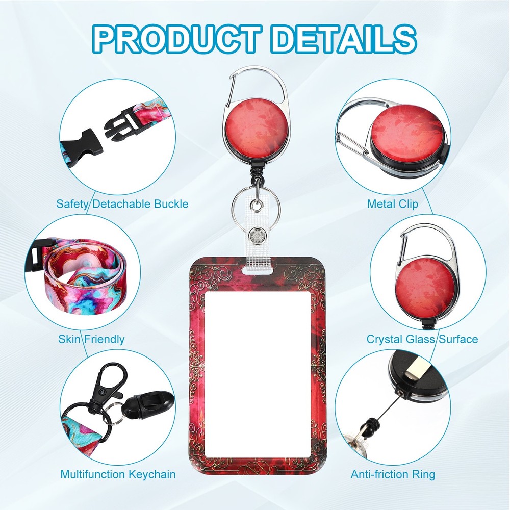 Retractable ID Badge Holder, Red Shading Marble