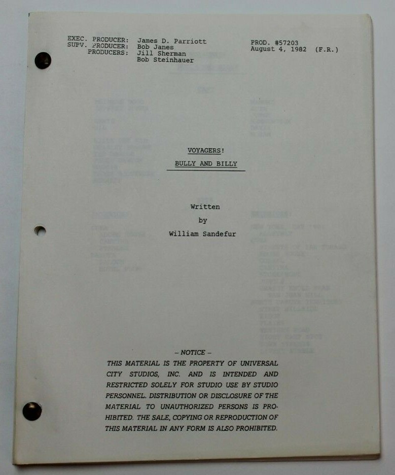 VOYAGERS! / B.W. Sandefur, 1982 TV Script "Bully and Billy" save Teddy Roosevelt