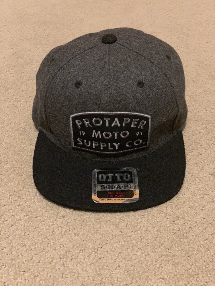 ProTaper Moto Supply Hat Snapback Gray Black Wool Blend Cap LARGE PATCH HAT