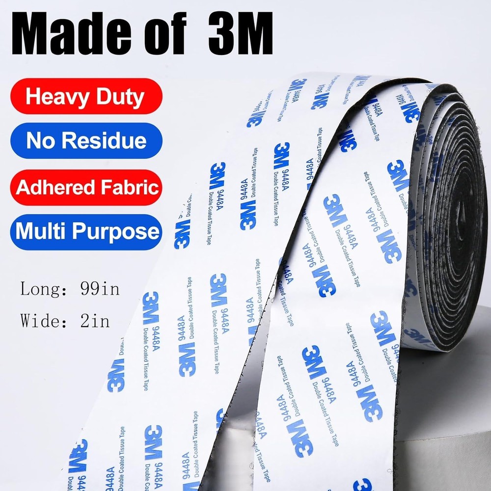 Industrial Strength Black Hook and Loop Tape, 2in x 8.2ft for Versatile Use