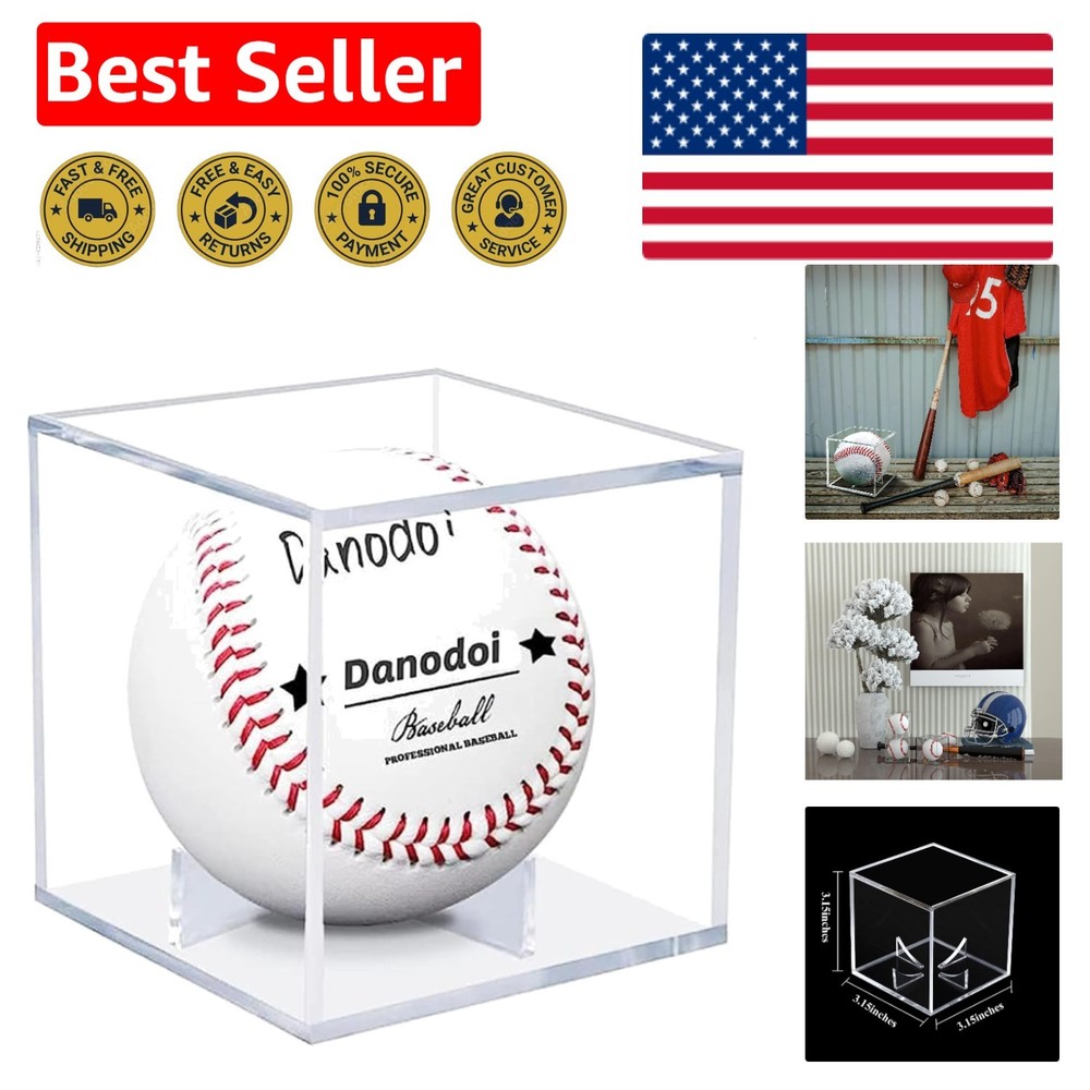 UV-Protected Baseball Display Case - Durable Acrylic Cube for Autographed Balls