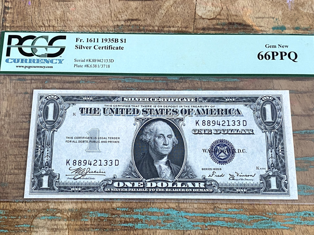 $1 1935B 1611 KD Block Silver Certificate PCGS 66PPQ - GEM +
