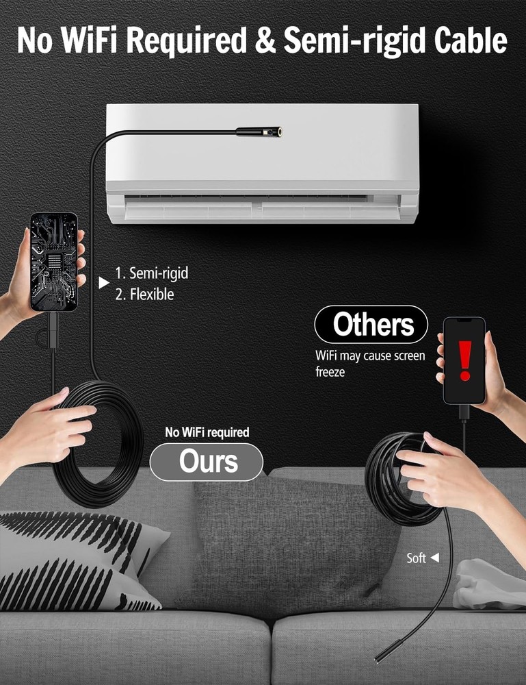 1920P HD Endoscope Borescope 8mm Inspection Snake Camera for iPhone Android iOS