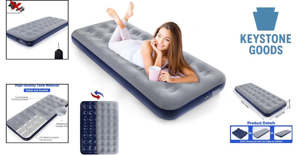 Navy Blue Camping Inflatable Air Mattress with Flocking Surface