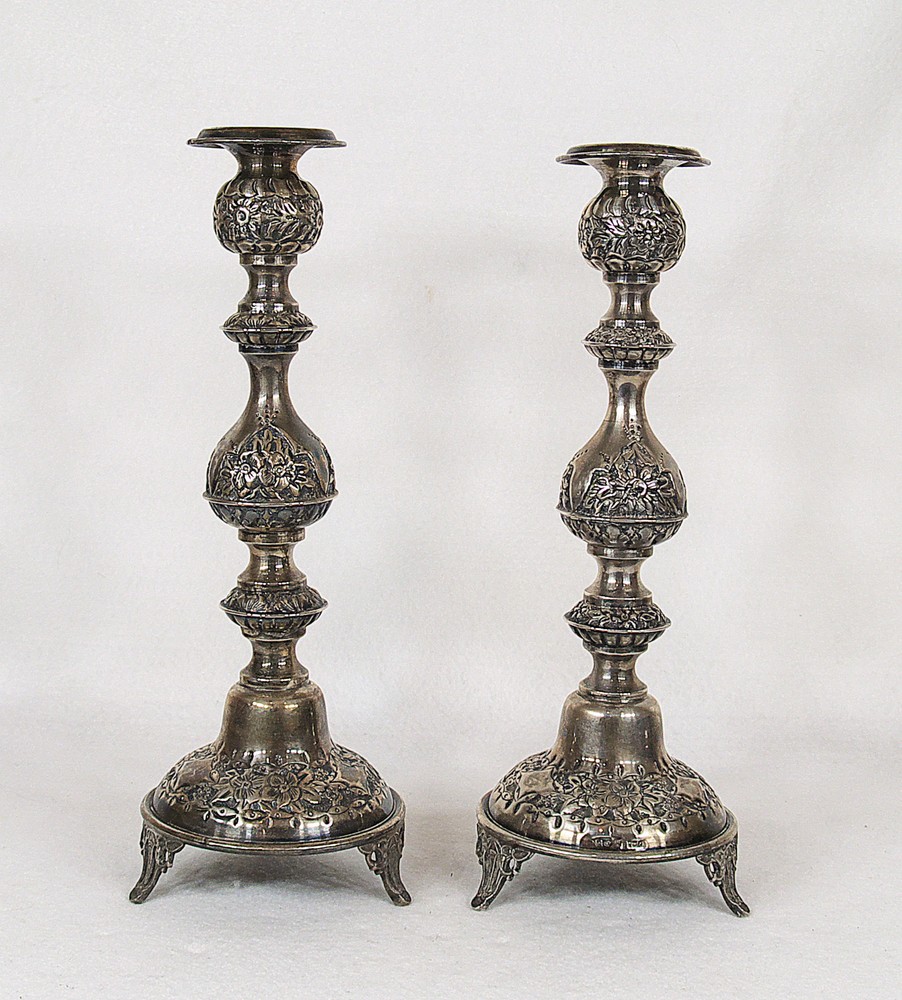 Antique Russian 84 Silver Sabbath Candlesticks
