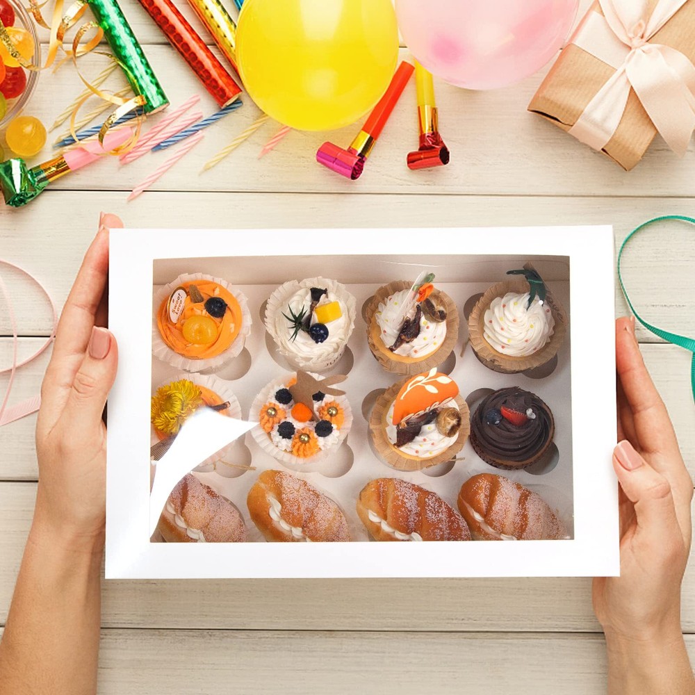 12 Count Cupcake Boxes, 6PCS Cupcake Container with Window Boxes Holding 72 Past