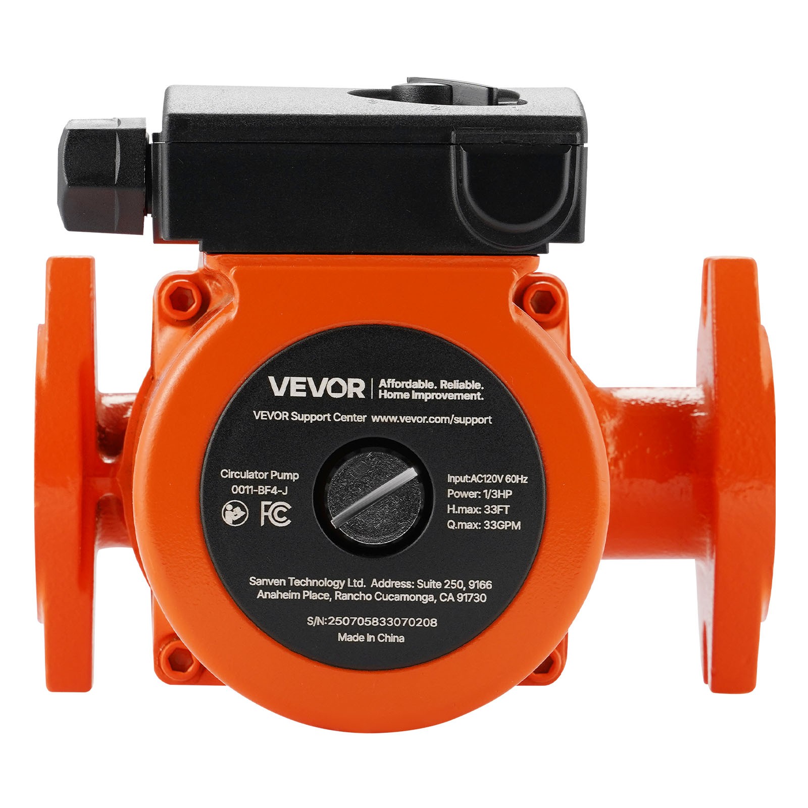 VEVOR 0011-BF4-J Cast Iron Circulator Pump Hot Water Circulation 1/3 HP 33 GPM