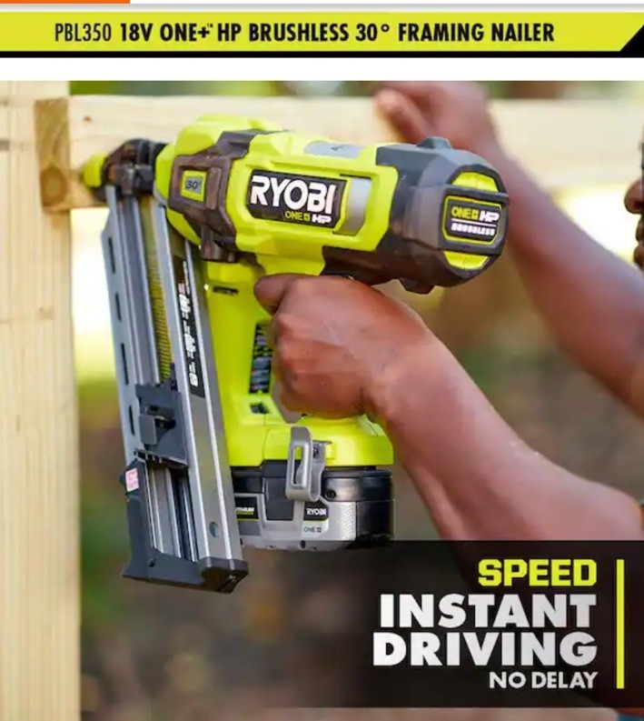 **New RYOBI 18V Brushless Cordless AirStrike 30° Framing Nailer Tool Only