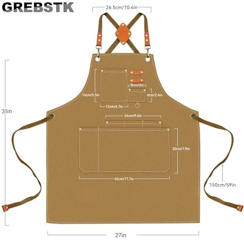 Work Apron Cross Back Adjustable Canvas Tool Apron for Woodworking, Multicolor