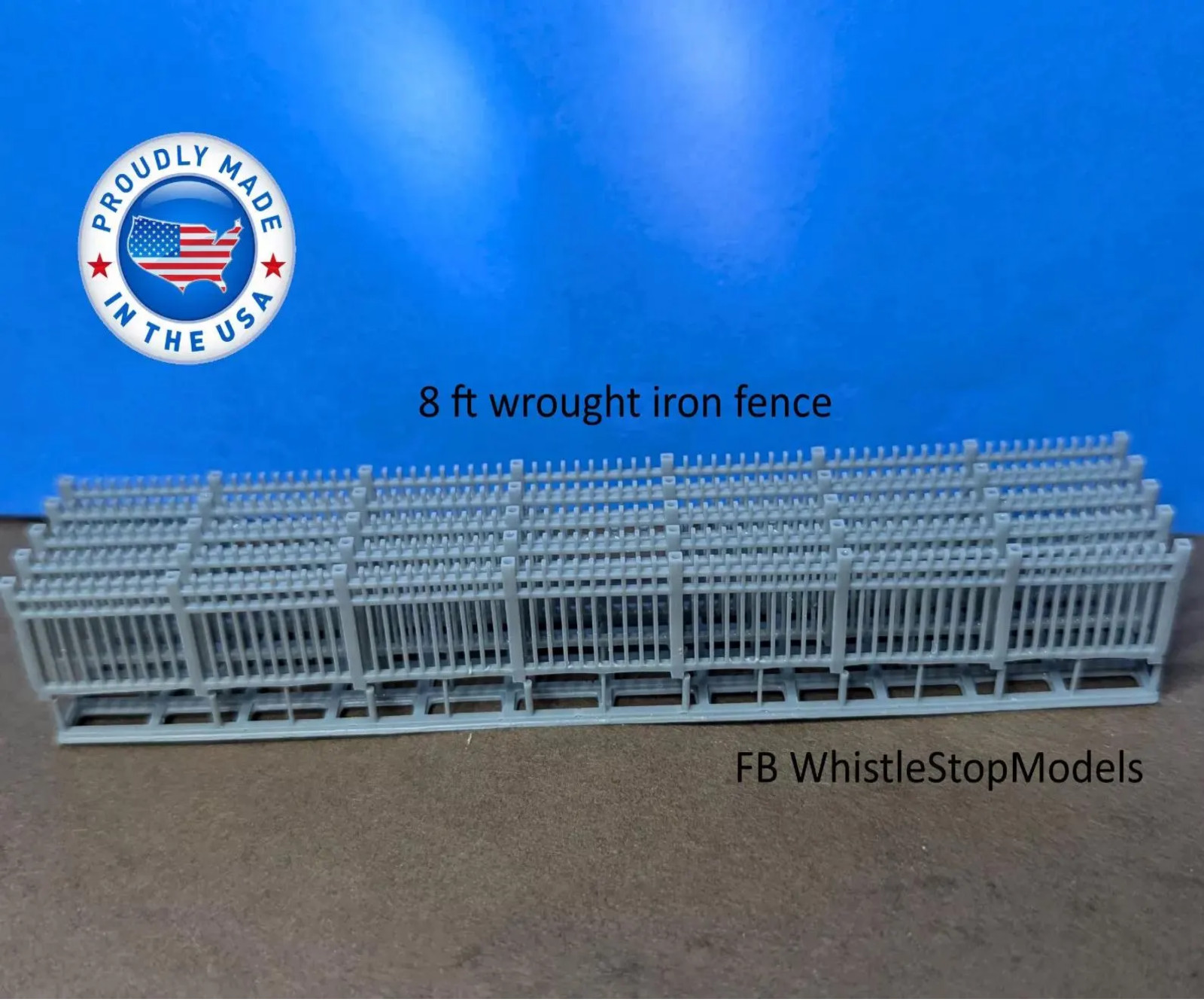 HO Scale 8 ft tall double rail wrought iron fence