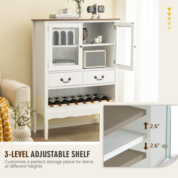 Sideboard Buffet Storage Cabinet Cupboard Kitchen With 3 Level Adjustable Shelf