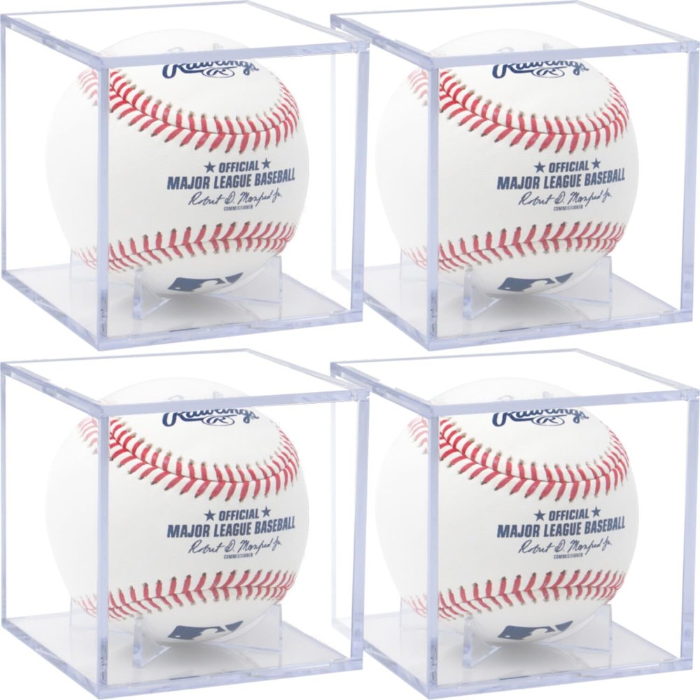 Baseball Display Case 4 Pack, UV Protected Acrylic Square Baseball Holder, Clear
