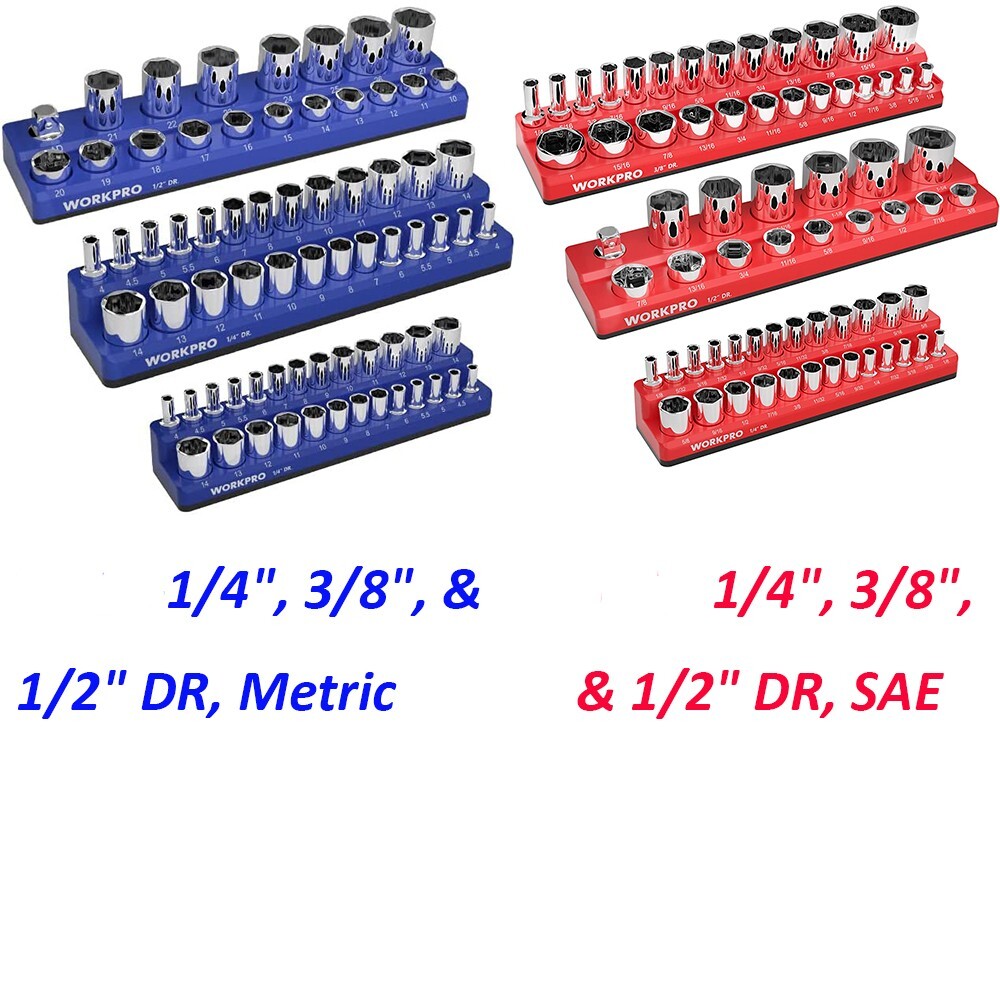 WORKPRO Magnetic Socket Organizer Set 1/4", 3/8" and 1/2" (Socket not Included)