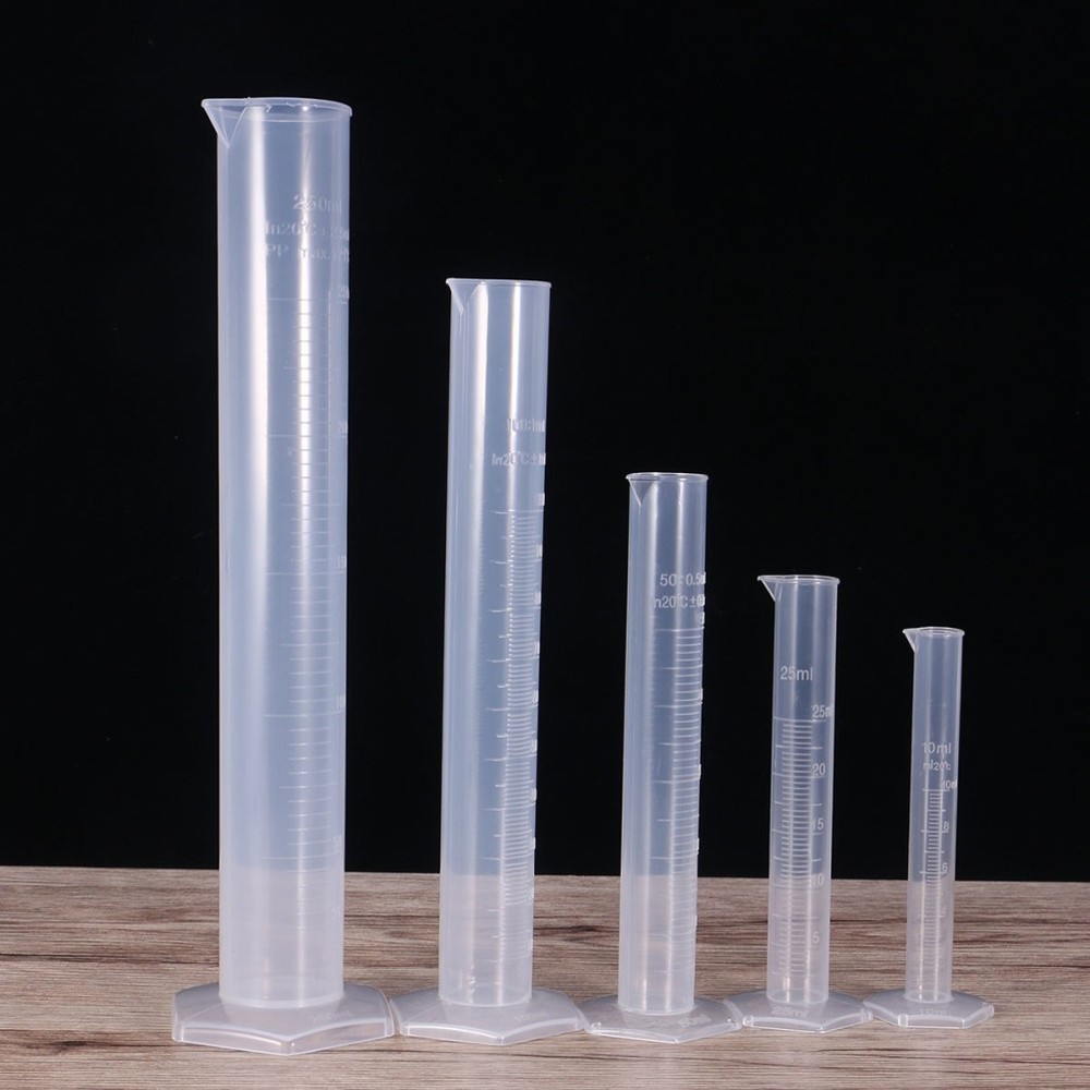 5 Pcs Plastic Measuring Cylinders Transparent With Wide Hexagonal Base For Lab