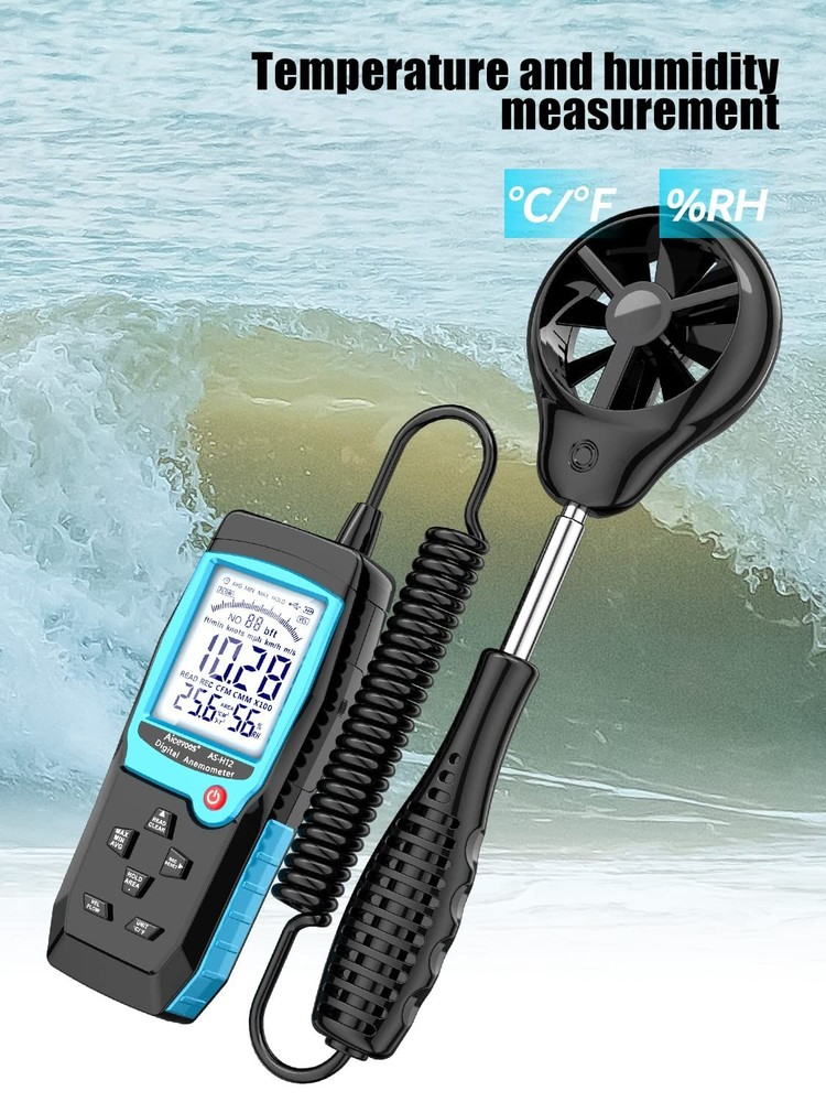 H12 Digital Anemometer Handheld Wind Speed Meter with Extended Wind Sensor, Meas