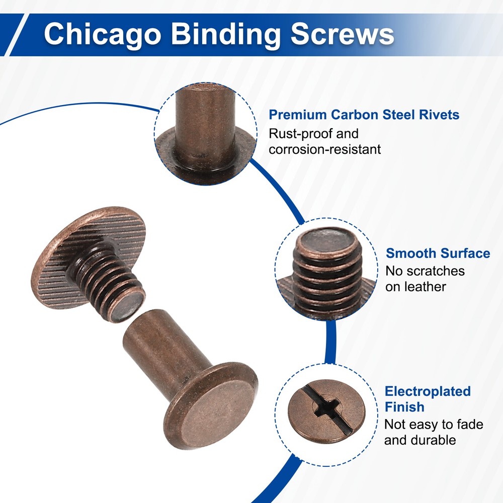 25set Phillips Chicago Screw M5x10mm Binding Post Screw, Red Copper