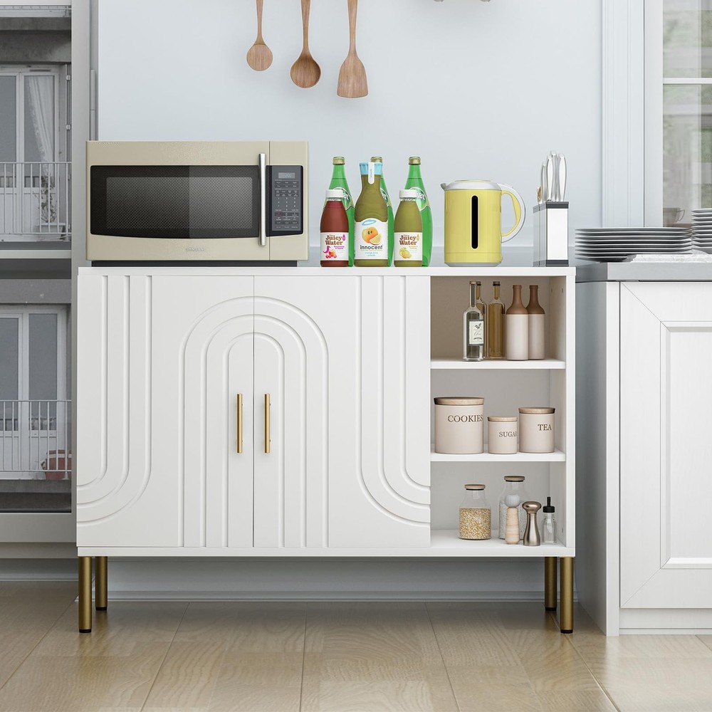 Sideboard with 3 Open Compartments, Buffet Cabinet with Spacious Storage, Mod...